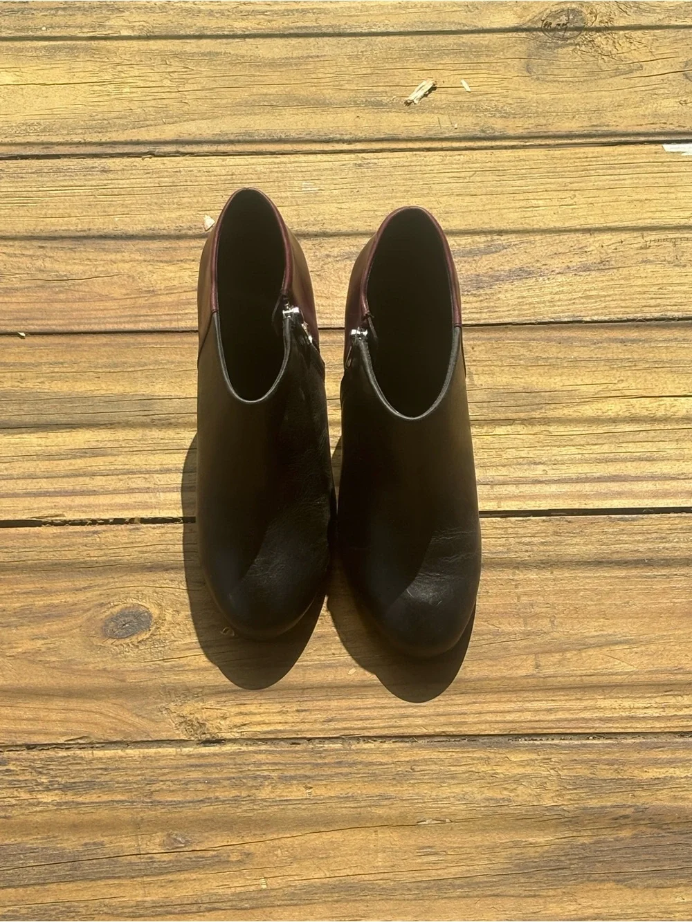 See By Chloé Two-Tone Black and Burgundy Leather Ankle Booties